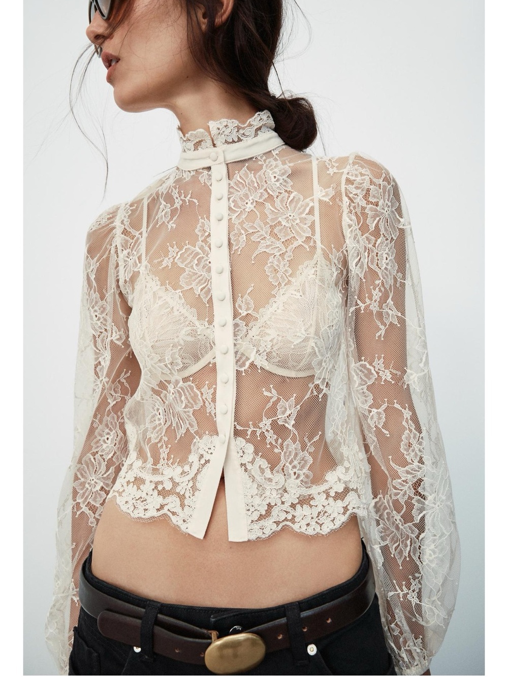 Zara LACE BUTTON-FRONT TOP